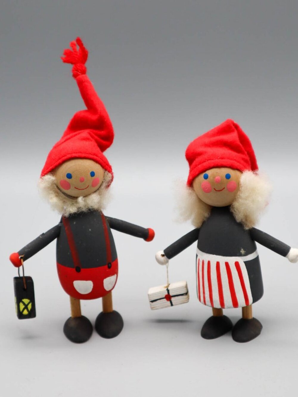Vtg Wooden Swedish Tomte Dolls Figurines Hand Painted Nordic Folk Art 4 1/2"H
